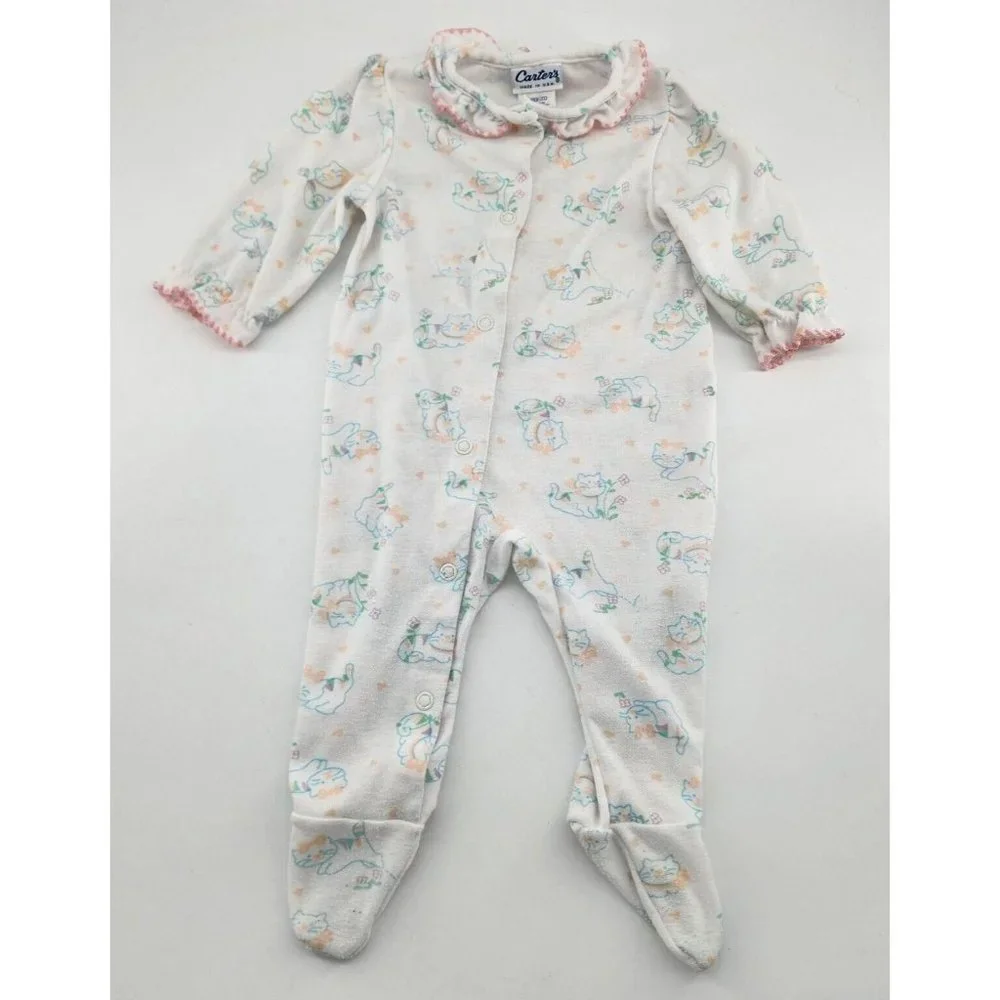 Vintage Carters Baby‎ Long Sleeve Footed One Piece Bodysuit Cat Print 12-17 Lbs